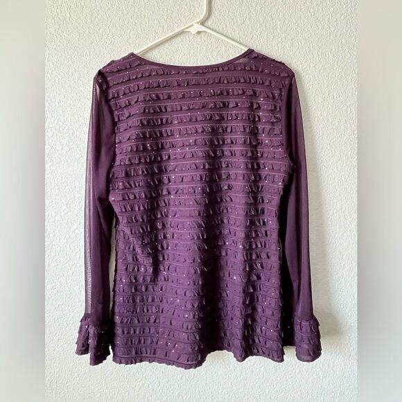 Women’s sheer Purple Textured Women's Top with rhinestones whimsy goth L - Picture 6 of 6